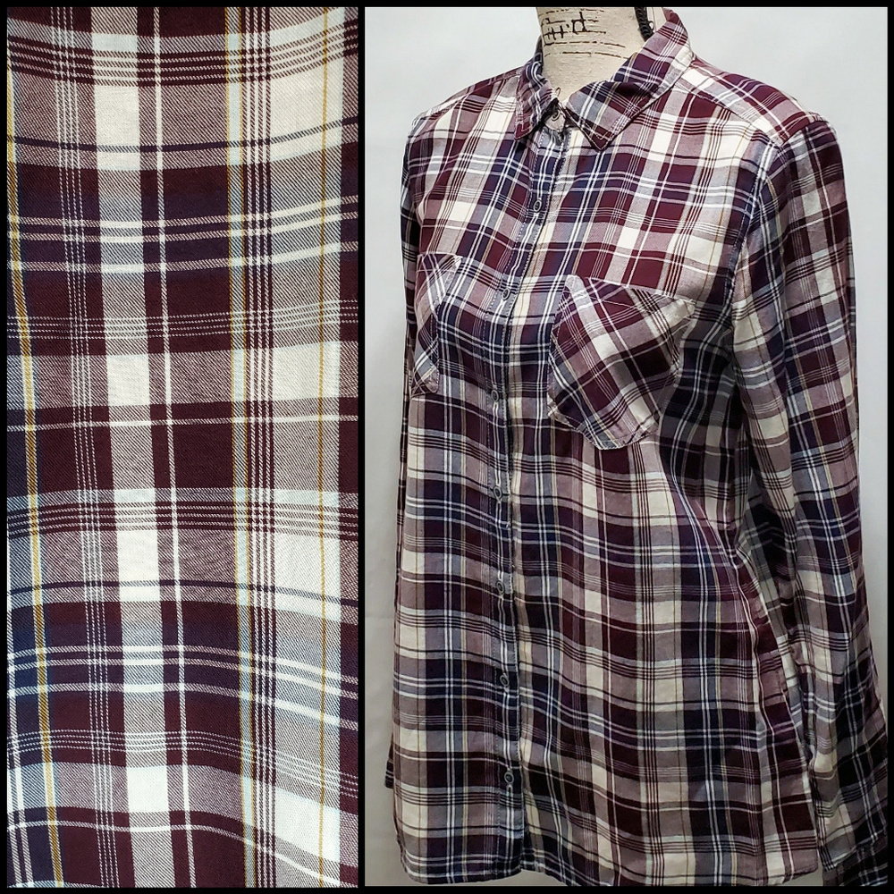 Caslon Maroon Plaid Button 2 Pockets Shirt